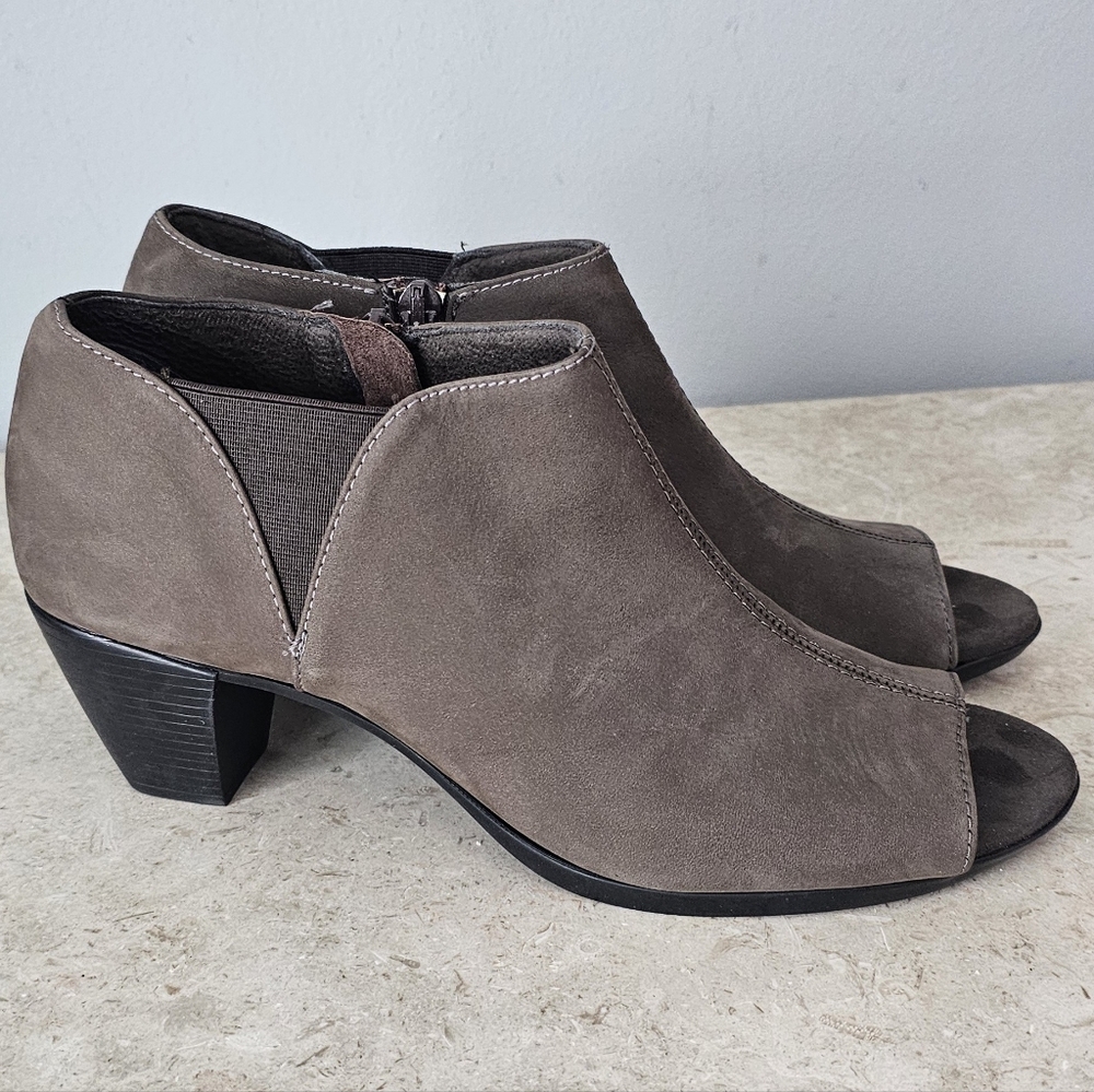 Munro Open Toe Ankle Boots Women's Size 9N Brown Nubuck Leather Comfort Booties